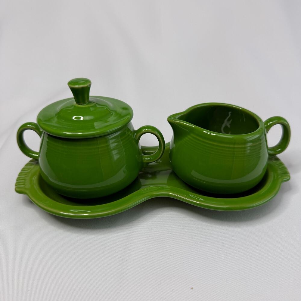 Fiesta Creamer and Sugar Set with Tray Shamrock Green (retired color)